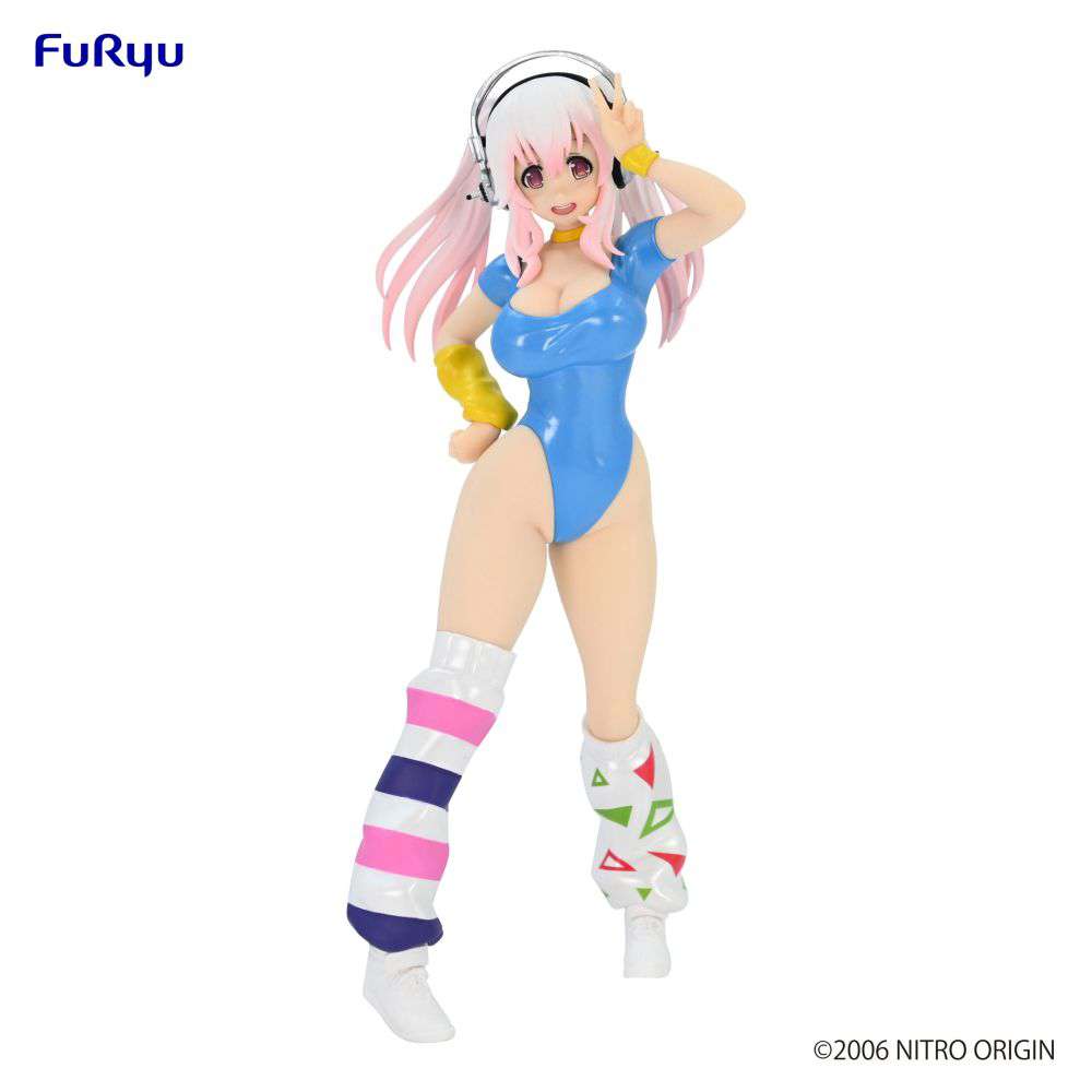 Figurine Super sonico 80s blue concept Furyu - Vue de face fond blanc