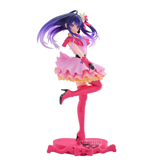Figurine Oshi No Ko de Ai par Banpresto, dynamique dans sa tenue rose et cheveux violets. 