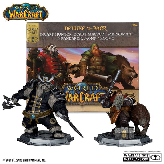 World of Warcraft Pack 2 figurines 1/12 Dwarf Hunter: Beast Master & Pandaren: Monk (Gold Label) 15 cm - Geeky Owl