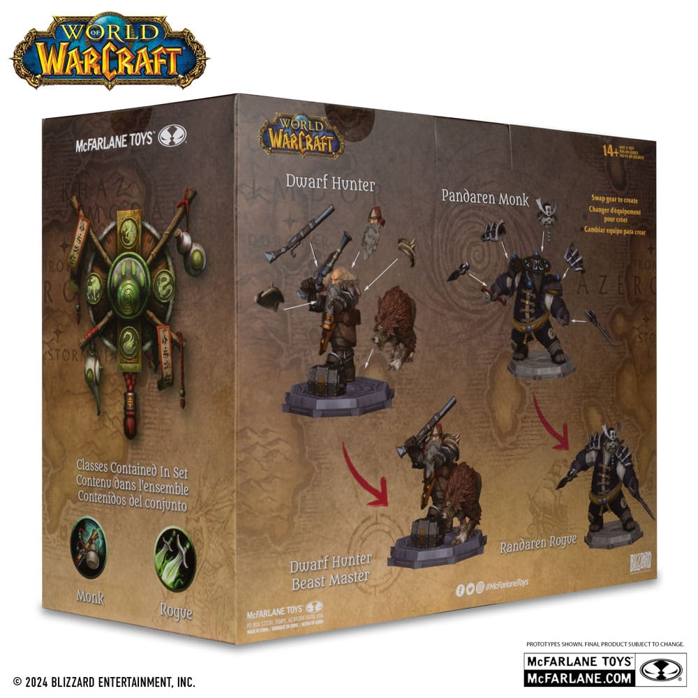 World of Warcraft Pack 2 figurines 1/12 Dwarf Hunter: Beast Master & Pandaren: Monk (Gold Label) 15 cm - Geeky Owl